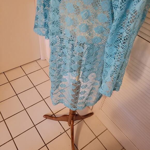 Porto Cruz Blue Crochet Swim Cover Up Dress XL Beach Layer Boho Sheer - Picture 4 of 7
